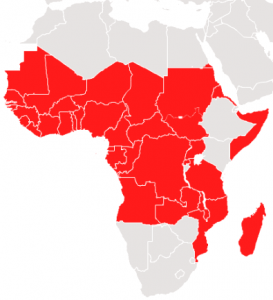 Mapa da OMS sobre as áreas mais críticas de contaminação de malária 