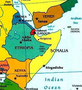 Mapa com o Quênia, Somália e Yemên 