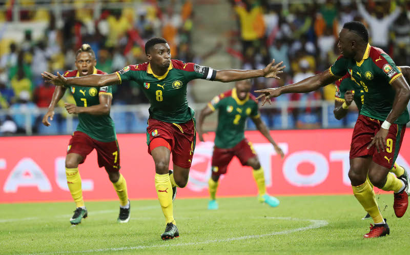 Benjamin Moukandjo of Cameroon celebrates goal during the 2017 Africa Cup of Nations Finals football match between Burkina Faso and Cameroon at the Libreville Stadium in Gabon on 14 January 2017 ©Gavin Barker/BackpagePix