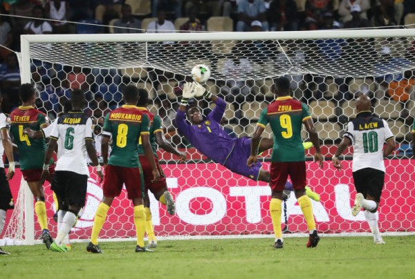 Joseph Ebogo of Cameroon saves during the 2017 Africa Cup of Nations Finals Afcon semifinal football match between Cameroon and Ghana at the Franceville Stadium in Gabon on 02 February 2017 ©Gavin Barker/BackpagePix