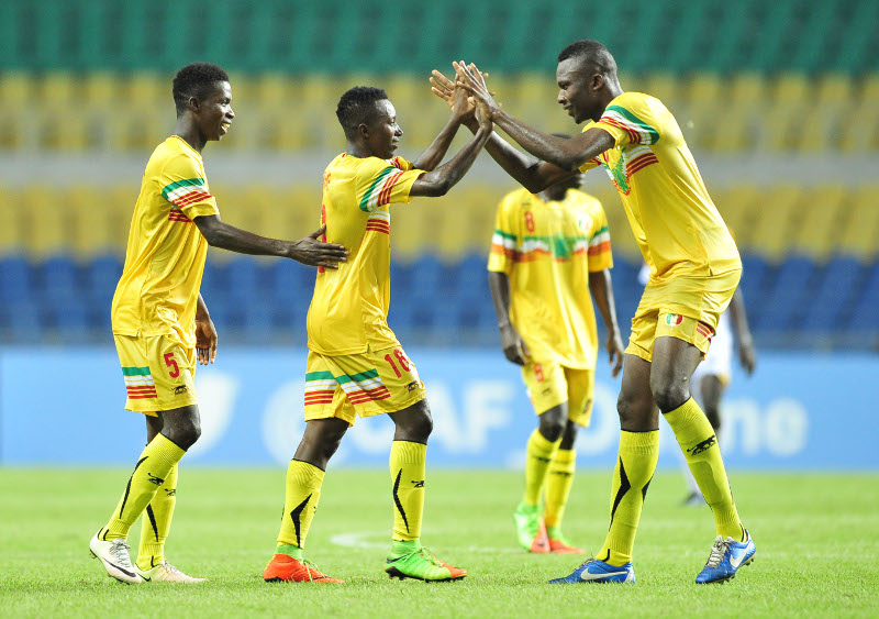 Ibrahim Kane of Mali celebrates a goal with teammates during the 2017 Under 17 Africa Cup of Nations Finals football match between Mali and Angola at the Libreville Stadium in Gabon on 21 May 2017 ©Samuel Shivambu/BackpagePix